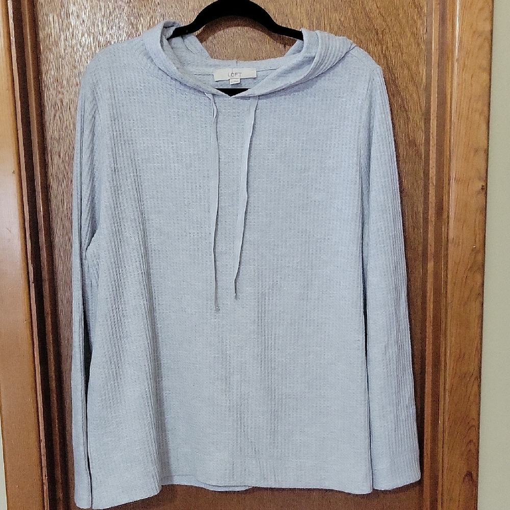 Loft Cozy Gray Waffle Knit Hoodie